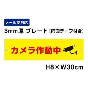 【両面テープ付き】 カメラ作動中 ピクト表示 /H8×W30cm プレート 看板プレート　商品番号：ATT-011-r｜e-netsign