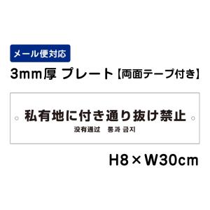 【両面テープ付き】 私有地に付き通り抜け禁止 （外国語表記） /H8×W30cm プレート 看板プレート　商品番号：ATT-504-r｜e-netsign