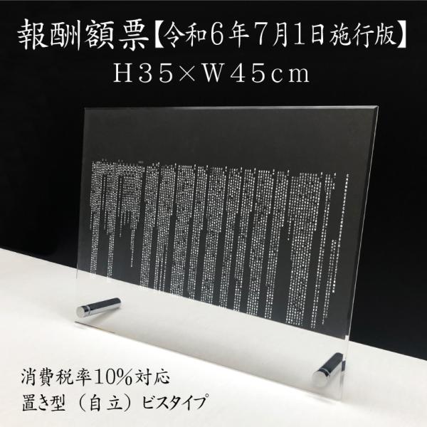 報酬額票【 消費税率10%対応 令和6年7月1日施行版】 透明アクリル H35×W45cm 置き型（...