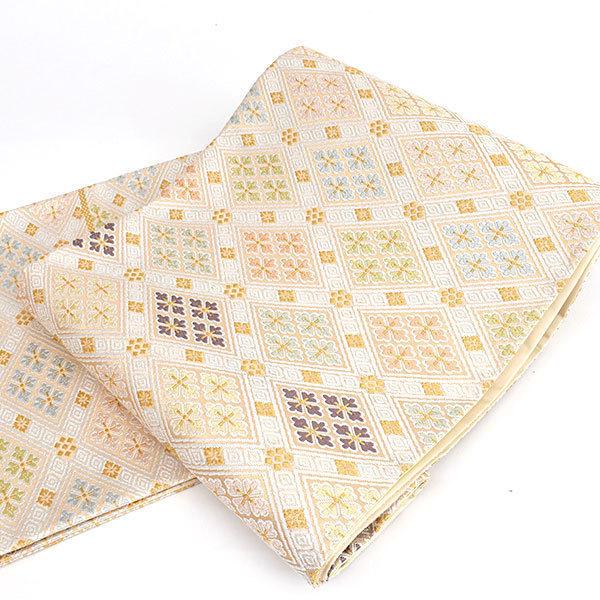 袋帯 オーダー商品 ＊＊河合美術織物 謹製 唐織り 西陣織 能寿入子菱四ツ花菱文 袋帯 ベージュ