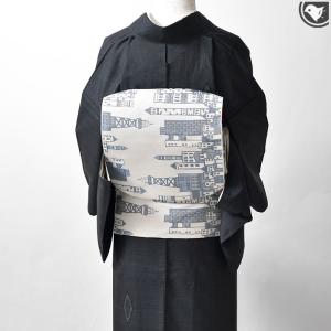 Ｓお仕立て上がり正絹訪問着　紫色地に能人形模様　ムジナ菊地紋　綸子生地 名古屋帯 単品 正絹 仕立て付き 九寸 紫 大島紬裂取り なごや帯 お太鼓