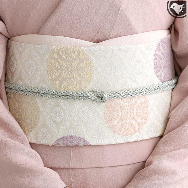 【オーダー商品】＊(銀ベース)＊河合美術織物 謹製 唐織り 西陣織 能寿新小葵唐花丸文 袋帯 白