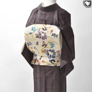 正絹 八寸名古屋帯 唐花文様 美品 江戸本更紗 老舗 更峰 謹製 唐花更紗文様 本手染 八寸 名古屋帯