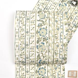 正絹 八寸名古屋帯 唐花文様 美品 江戸本更紗 老舗 更峰 謹製 唐花更紗文様 本手染 八寸 名古屋帯