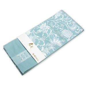 正絹 博多　小袋帯「結」薄ベージュ地　灰茶暈し唐草　オフホワイト地に灰緑茶独鈷柄のリバーシブル　西村織物謹製きもの近江屋