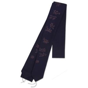 男物　本モス友禅腰紐 鳥獣戯画　濃紺地　並尺