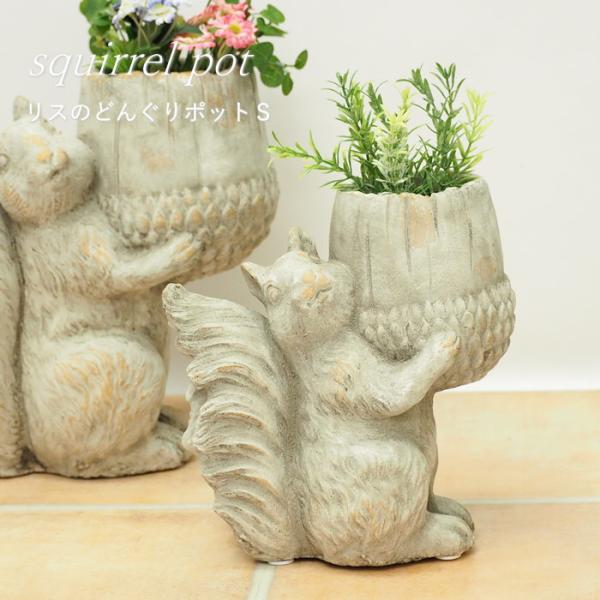 リスのどんぐりポットS 植木鉢 おしゃれ プランター ポット 屋外 アンティーク 動物