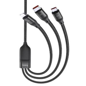 充電ケーブル 3in1 USB to iPhone iPad TypeC microUSB 3台同時充電 最大6A対応 約1.2m ブラック JTT hoco U104 3in1ケーブル 6A U104-3IN1-6A-BK
