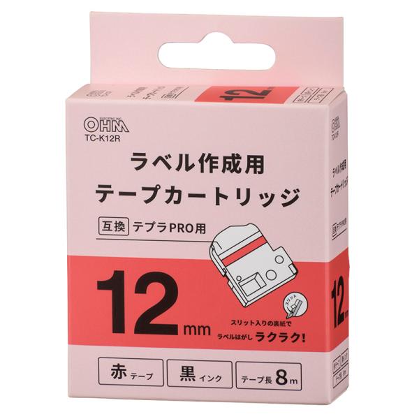 テプラPRO用 互換ラベル テープカートリッジ 12mm 赤テープ 黒インク TC-K12R 01-...