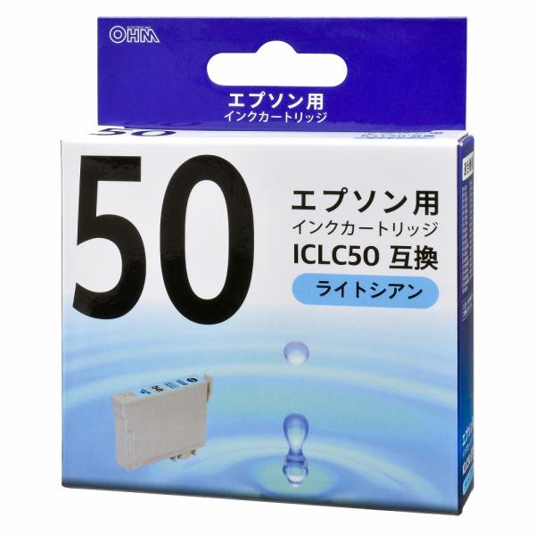 エプソン互換インク ICLC50 ライトシアン_INK-E50B-LC 01-4100 オーム電機
