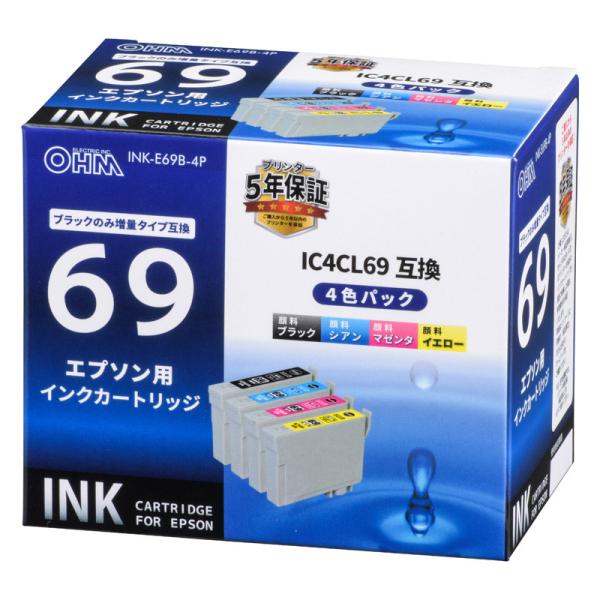 エプソン互換インク IC4CL69 4色入_INK-E69B-4P 01-4130 オーム電機