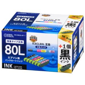 黒インク1個プラス  エプソン互換インク IC6CL80L ブラック2個+5色入_INK-E80LB-6P+1 01-4259 オーム電機｜e-price