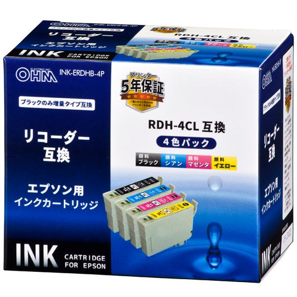 エプソン互換インク リコーダー RDH-4CL 4色入 ブラックのみ増量_INK-ERDHB-4P ...