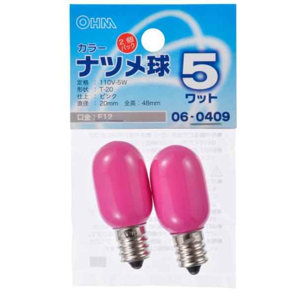 ナツメ球 カラー E12 5W ピンク 2個入_LB-T205-P/2P 06-0409