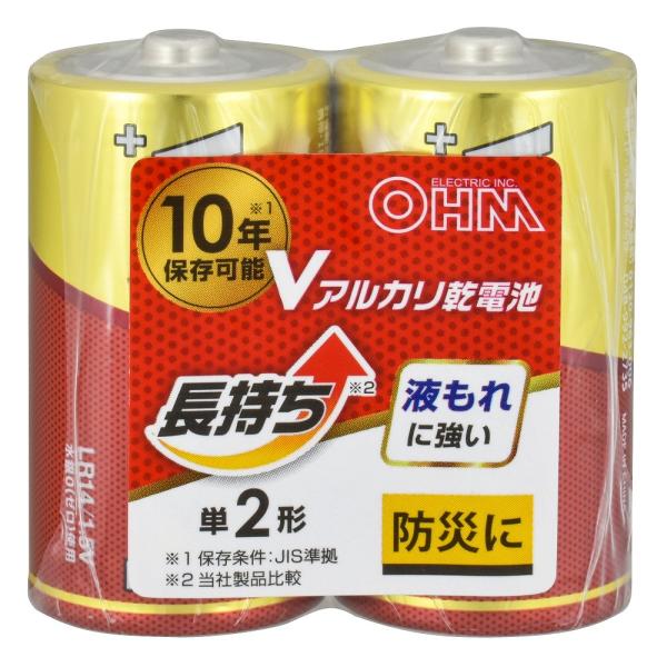 Vアルカリ乾電池 10年保存 単2形 2本入｜LR14VS2P 08-4122 オーム電機