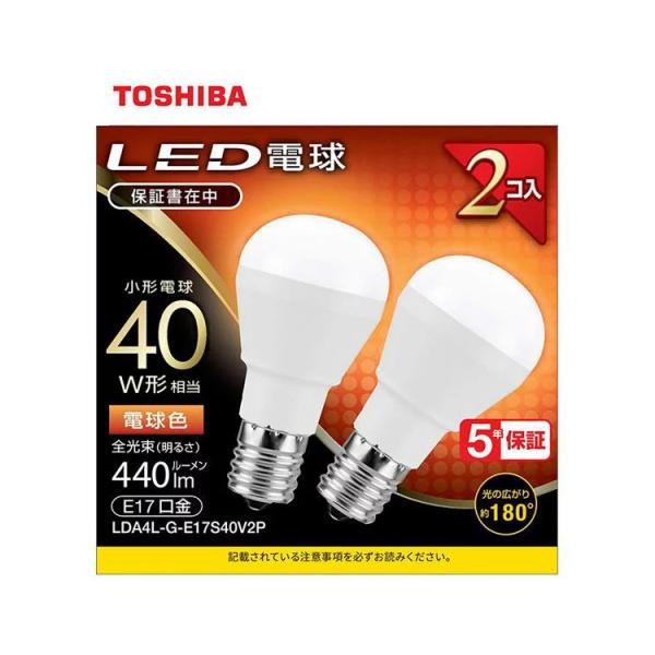 東芝 LED電球 ミニクリプトン形 E17 40W形 電球色 LDA4L-G-E17S40V2RP ...