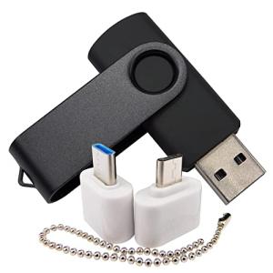 2GB USBフラッシュドライブ メモリースティック サムドライブ OTG (Micro USB) 1個とType-C (USB-C) アダプター1個付き 携帯電話用 (ブラック)の商品画像