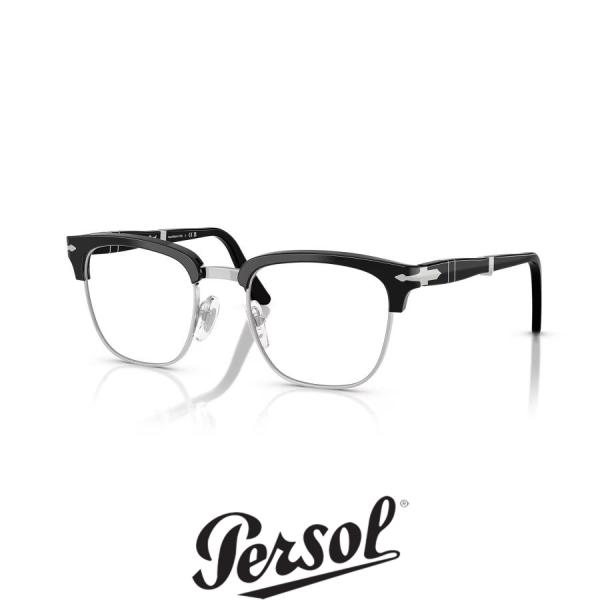 Persol ペルソール 3375V Col.95 黒×シルバー 折りたたみ式 ウェリントンタイプ ...