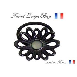 Made in France ゴムポニー フラワー透かしフランス製