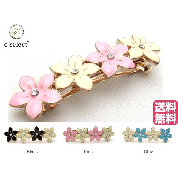 バレッタ 五弁花 石付き 一文字