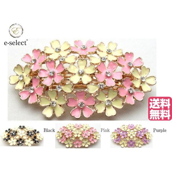 バレッタ ランダム五弁花 石付き 小判型