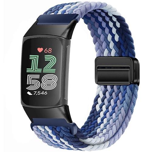 For Fitbit Charge 5/Charge 6 対応 ベルト マルチカラーのナイロン編組 ...