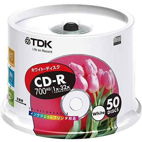 TDK データ用CD-R 700MB 32倍速対応 ホワイトワイドプリンタブル 50枚スピンドル C...