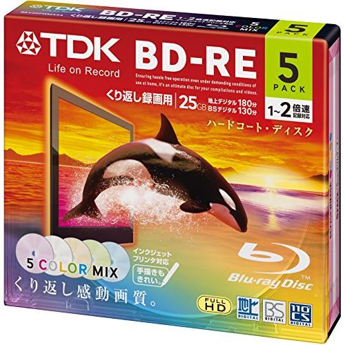 TDK 録画用ブルーレイディスク BD-RE 25GB 1-2倍速 5色カラーミックス ワイドプリン...