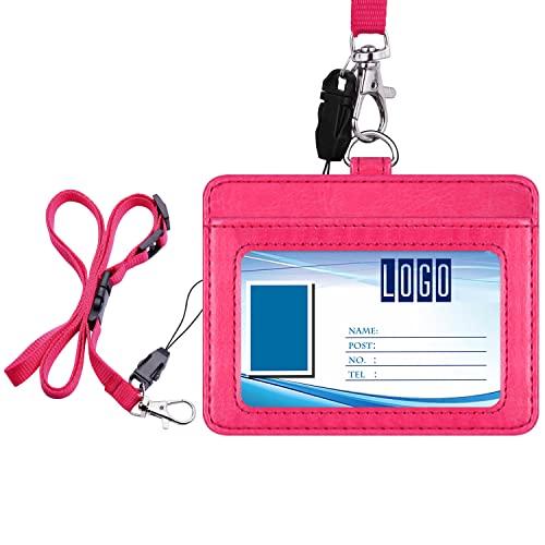 IDカードホルダー 横 Wisdompro PU革 両面 調整可能 ネックストラップ付き 社員証・名...