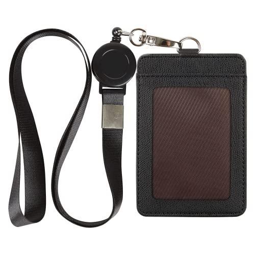 IDカードホルダー ネームホルダー 伸縮リール式 名札ホルダー 社員証 idカードケース PU革 横...