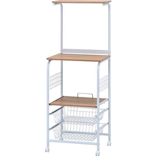 不二貿易 レンジ台 キッチンラック 幅51.5×奥行41×高さ140.5cm ホワイト ナチュラル ...