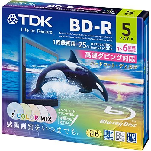 TDK 録画用ブルーレイディスク BD-R 25GB 1-6倍速 5色カラーミックス ワイドプリンタ...