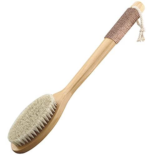 BingDi お風呂用の馬毛ボディブラシ 100%馬毛製 背中洗い 滑り止めの麻紐付き 美肌効果 女...
