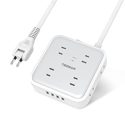 延長コード 2m 電源タップ TESSAN 8個AC口 4USBポート usb コンセントタップ タ...