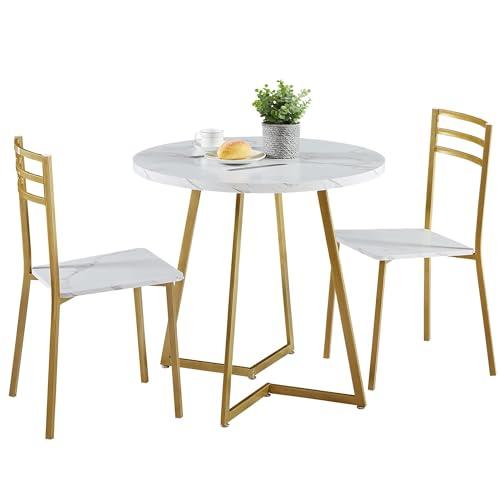VECELO ダイニングテーブルセット 2人用 3点セット 丸テーブル カフェテーブル ホワイト 幅...