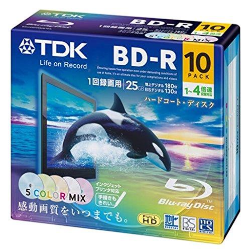TDK 録画用ブルーレイディスク BD-R 25GB 1-4倍速 5色カラーミックス ワイドプリンタ...