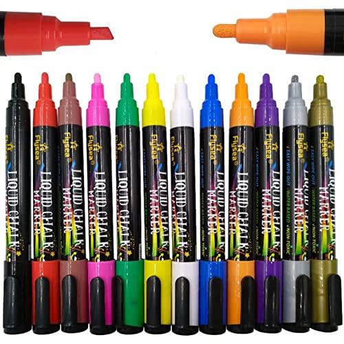 ボードマーカー12色 蛍光液体チョークペン LED看板 黒板用 太字 細字 ステッカ 簡単に拭き取れ...