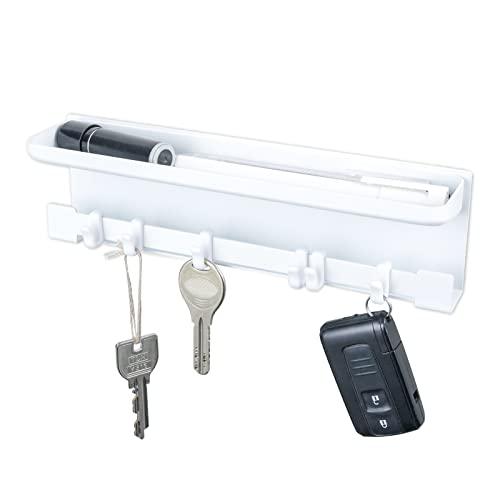 カール事務器 マグネットキーハンガー トレー付き 可動フック スチール製 ホワイト 6個吊 KH-0...