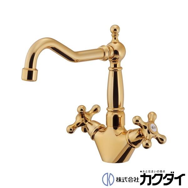 カクダイ KAKUDAI  2ハンドル混合栓 アンティークゴールド 混合水栓 150-462-AG ...
