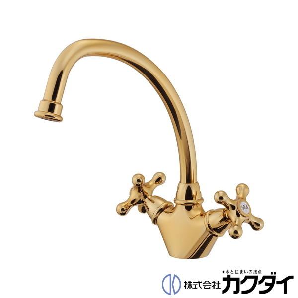 カクダイ KAKUDAI  2ハンドル混合栓 アンティークゴールド 混合水栓 150-464-AG ...