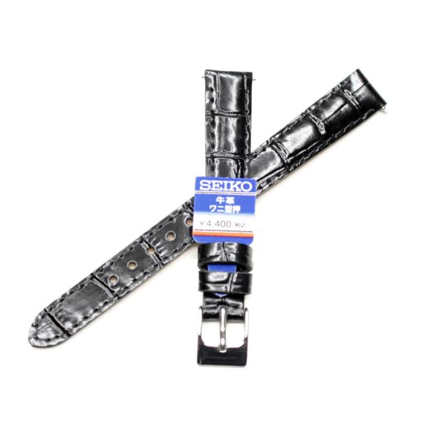 SEIKO セイコー 純正 時計バンド ワニ型押し革バンド 12ミリ・13ミリ 黒色（ステッチ同色)...