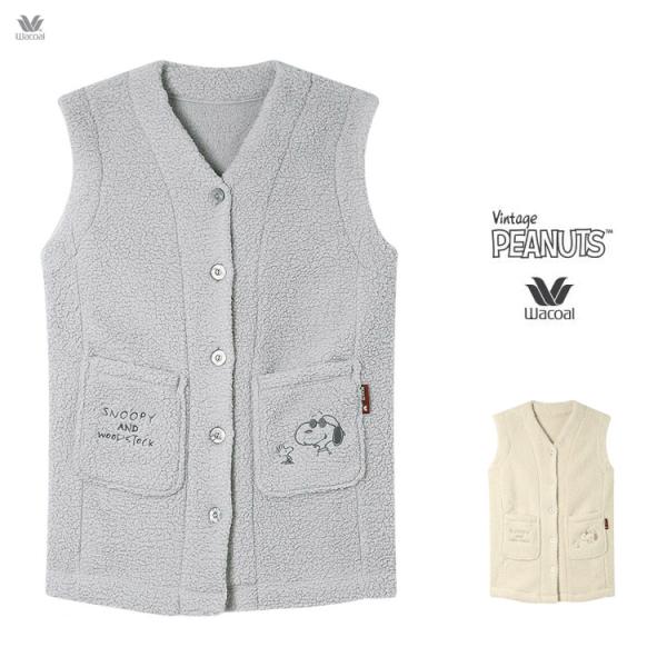 ワコール ローブ ベスト ヴィンテージ ピーナッツ スヌーピー あったか フリース レディース 羽織...