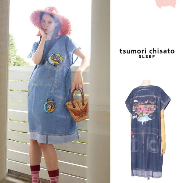 20%OFF ツモリチサト ワンピース まるでデニム かぶり 半袖 綿100％ 涼しい ML ブラン...
