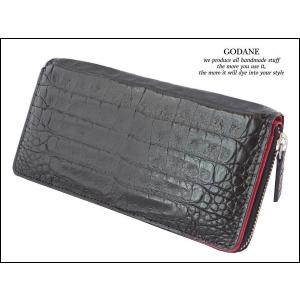godane カイマン腹革 ラウンドファスナーマルチ長財布 8035cpB.BK 赤色豚革