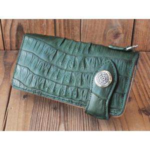 バイカーズウォレット カイマン背 長財布 /GODANE 925815CP/濃緑 BIG鱗 /希望者のみウォレットチェーン付属