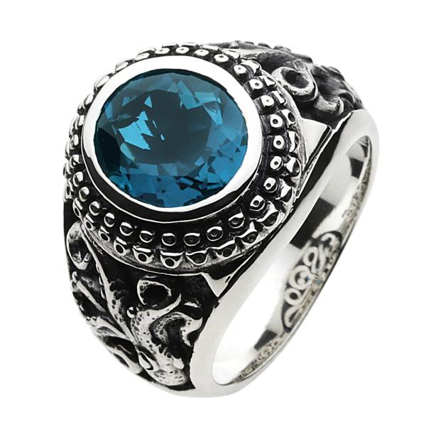 ロンドンブルートパーズ シルバーリング 指輪 メンズ オクトパス カレッジリング タコ 青 石 太め...