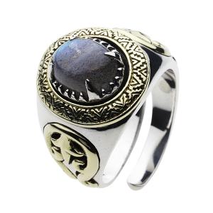 ハウライト シルバーリング 指輪 メンズ ネイティブ ロープ 白 石