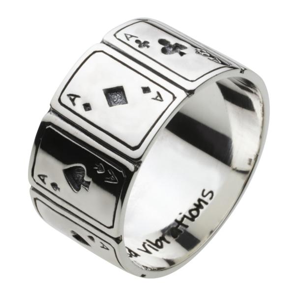 シルバーリング 指輪 メンズ トランプ ギャンブル カード ポーカー スペード ハート 幅広 シルバ...