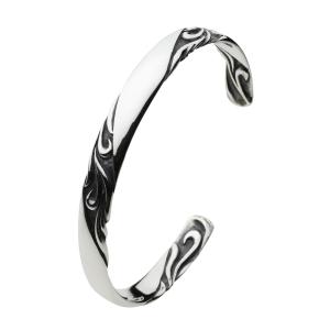 シルバーブレスレット メンズ バングル ゴシック クロス 透かし彫り
