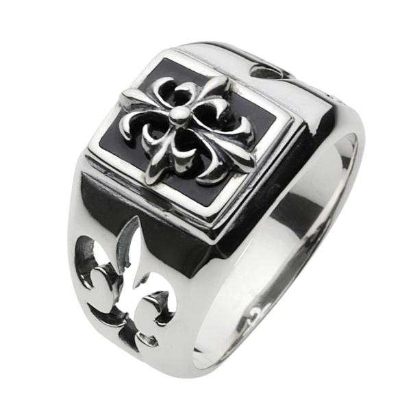 シルバーリング 指輪 メンズ リリィ 百合の紋章 クロス 透かし 太め ごつめ 大ぶり 幅広  シル...